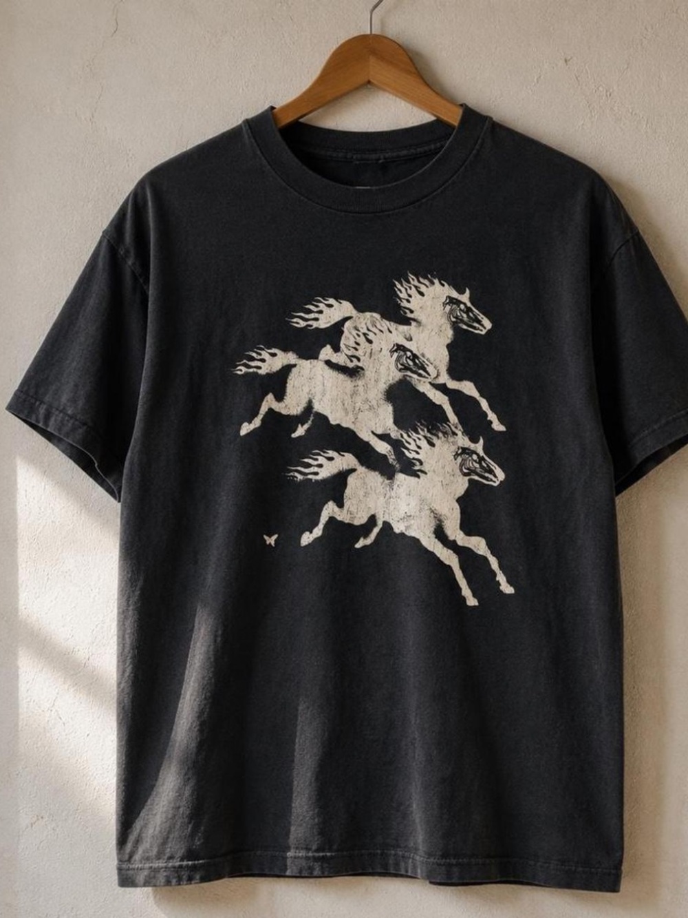 Gildan Black Short Sleeve Tee with White Horse Graphic